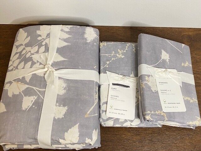 Pottery Barn K/CK Shadow Floral Percale Duvet Cover, 2 Standard & 2 Euro Shams