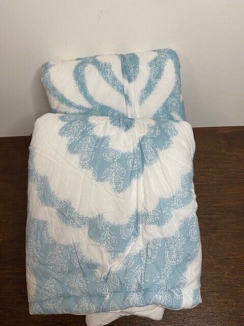 Pottery Barn Teen Set of 2 Stamdard Comforter Shams, White with blue