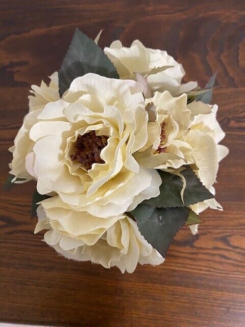 Small Weighted Silk Rose Arrangement in Wicker Basket