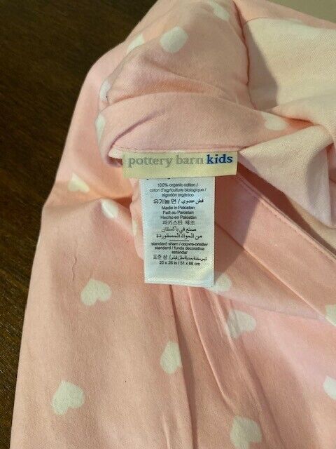 Pottery Barn Kids Standard Flannel Sham, Pink with White Hearts