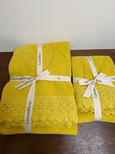 Green Row COTTON CROCHET BATH & HAND TOWEL, Citron