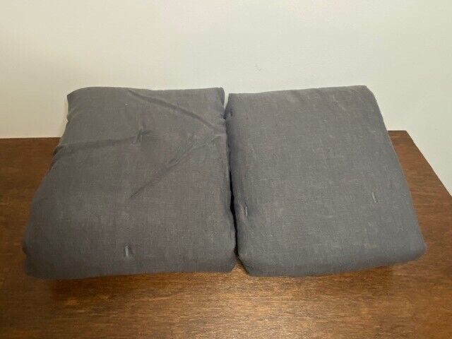 Pottery Barn Set of 2 Belgian Flax Linen Comforter Euro Shams, Ebony