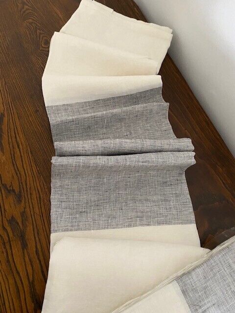 West Elm100% Linen Curtain Panels (2), 48 x 84 in Ivory and Black Weave