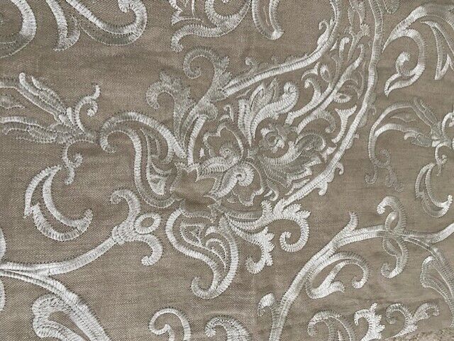 Custom made Linen Blend Embroidered Curtain Panel, Tie top -30 x 98 in