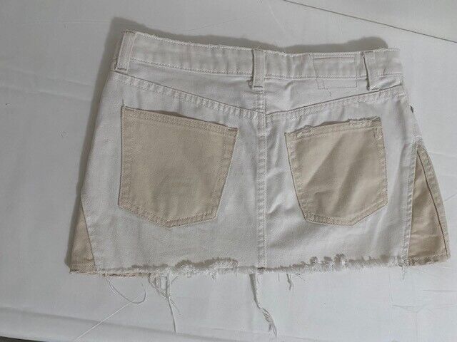 Free People White and Tan Denim Skirt