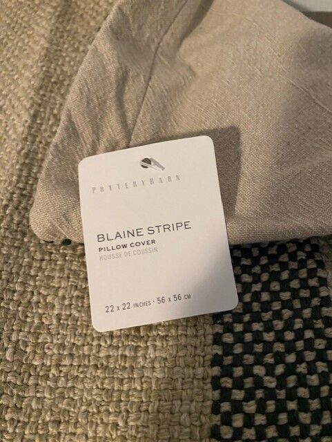 Pottery Barn Blaine Stripe Pillow Cover, Green-22 x 22