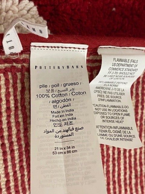 NEW Pottery Barn Merry Hand Tufted Christmas Holiday Bath Mat Rug~Red~21" x 34"