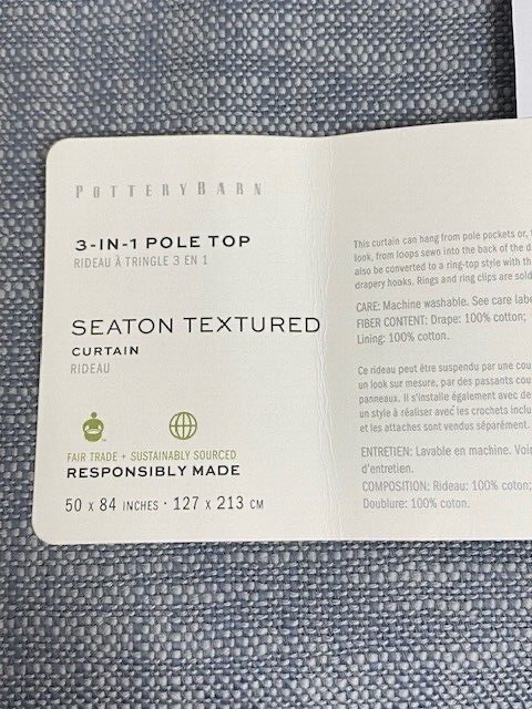 Pottery Barn Set of 2 Seaton Textured Cotton 50 x 84 in Lined Curtains, Chambray