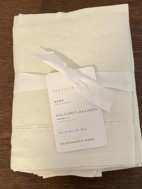 Pottery Barn Set of 2 Belgian Flax Linen Euro Shams, Ivory