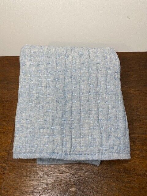 Pottery Barn Pick-Stitch Handcrafted Cot/Linen Quilted Standard Sham, Chambray