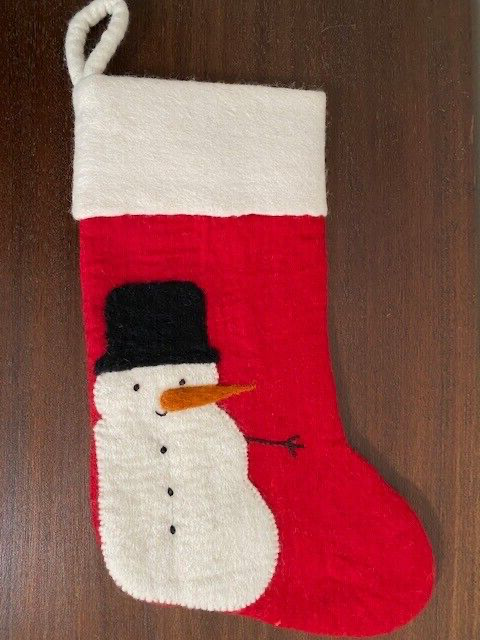 Pottery Barn Kids Felted Wool Snowman Stocking-18 in., Red