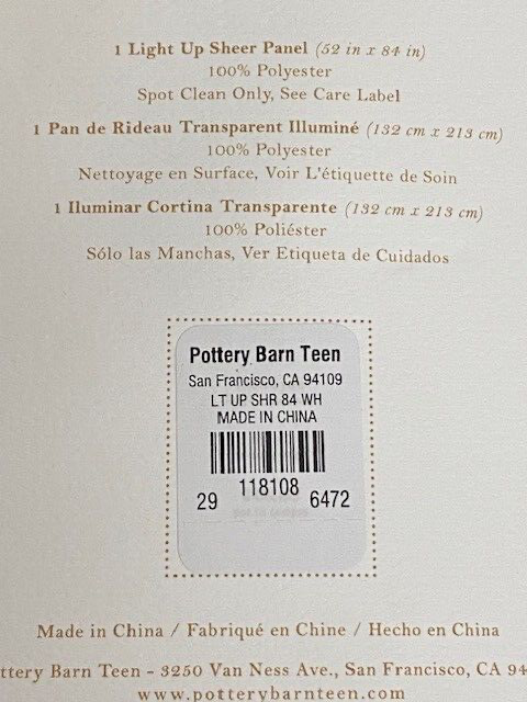 Pottery Barn Teen Fairy Light Sheer Curtain, 52 x 84 in, White