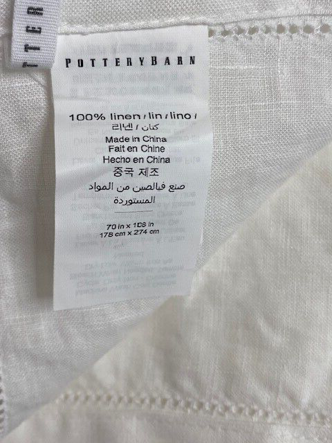 Pottery Barn Belgian Linen Tablecloth 70 x 108 in, White