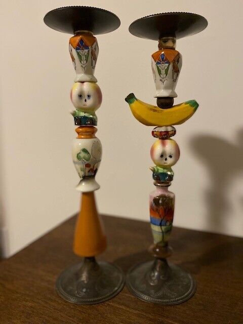 Vintage Salt and Pepper Shaker Anthropomorphic Theme  Candle Sticks