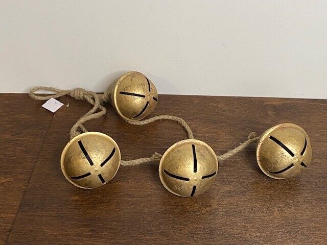 Pottery Barn String of Rustic 4 in Gold Jingle Bells on Jute, 30 in Long