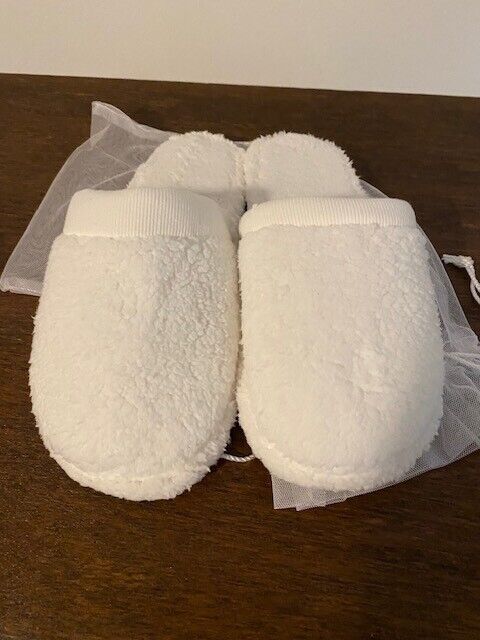 Pottery Barn Cozt Sherpa Slippers, Medium-White