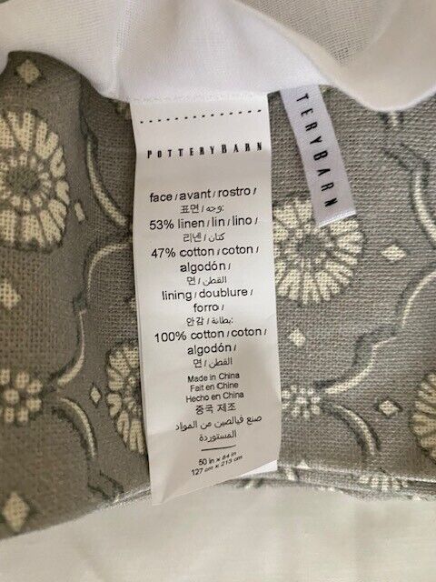 Pottery Barn Patterned 50 x 84 in Cotton Lined Curtain Panel, Gray & Ivory