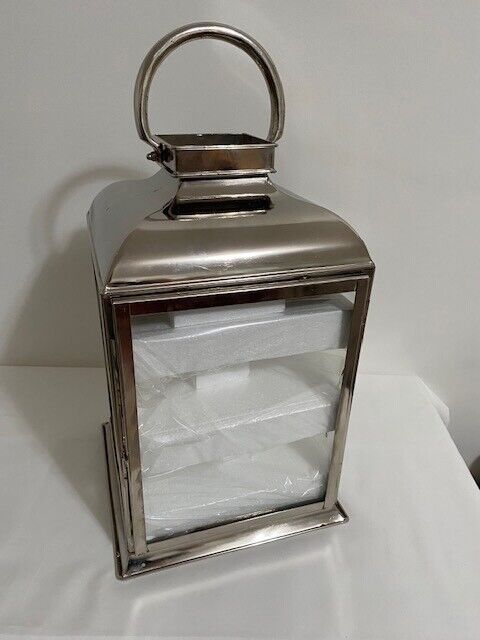 Pottery Barn Chrome and Glass Lantern 10 x 10 x 20"