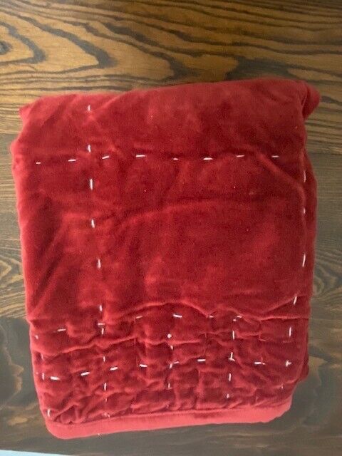 Pottery Barn Velvet Handcrafted Box Stitch Quilted Sham Standard Ruby Red - Read