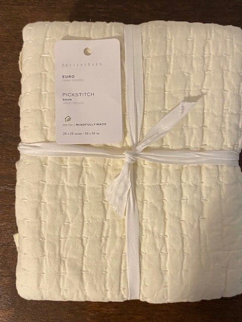 Pottery Barn Pickstitch Handcrafted Cotton/Linen Euro Sham, 26 x 26, Yellow