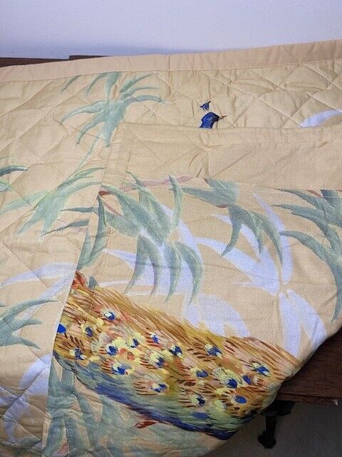 William Sonoma Home Painted Peacock Quilted Euro Sham