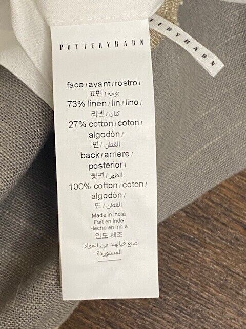 Pottery Barn Emery Border Linen Curtain Oatmeal/Flagstone, 50 x 96"