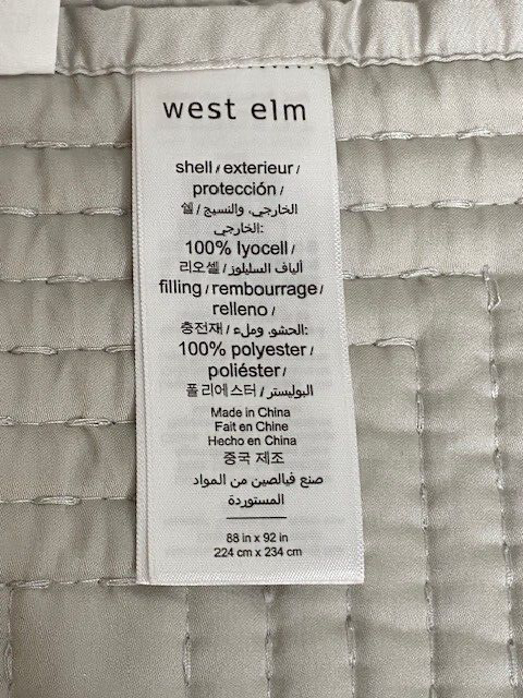 West Elm Queen Silky TENCEL™ Pick Stitch Quilt, Frost Gray