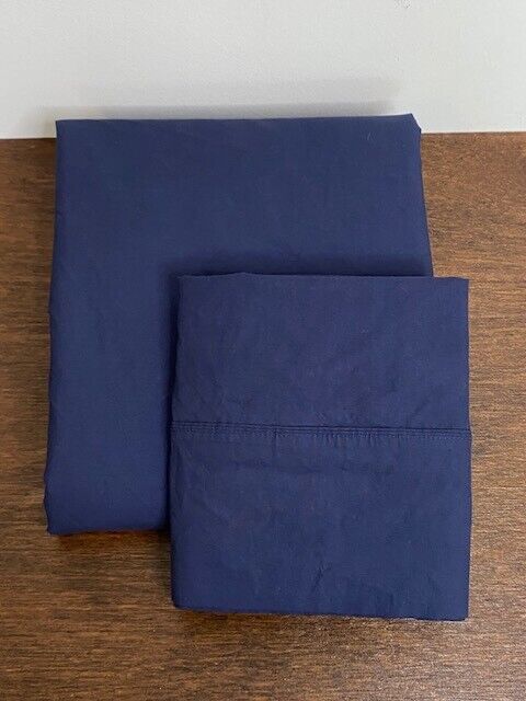 Pottery Barn Organic Cotton King Flat Sheet & 1 King Pillowcase, Navy