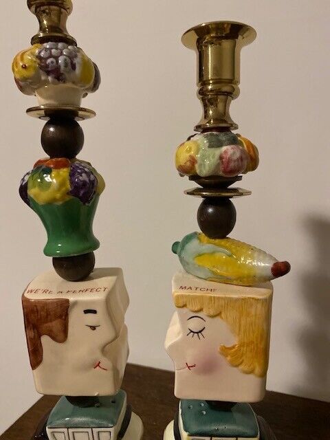 Vintage Salt and Pepper Shaker We're a Perfect Match Theme  Candle Sticks