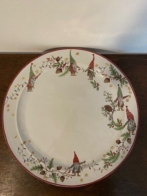 Pottery Barn Forest Gnome 16 in Stoneware Round Serving Platter Plate