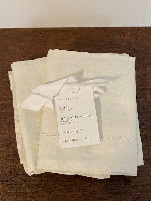 Pottery Barn Set of 2 Belgian Flax Linen Euro Shams, Ivory