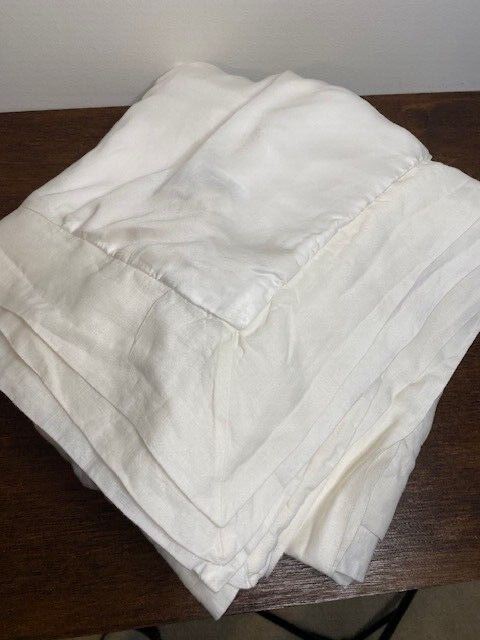 Pottery Barn F/Queen Tencel Duvet Cover with Linen Flange & 1 Standard Sham, WHT