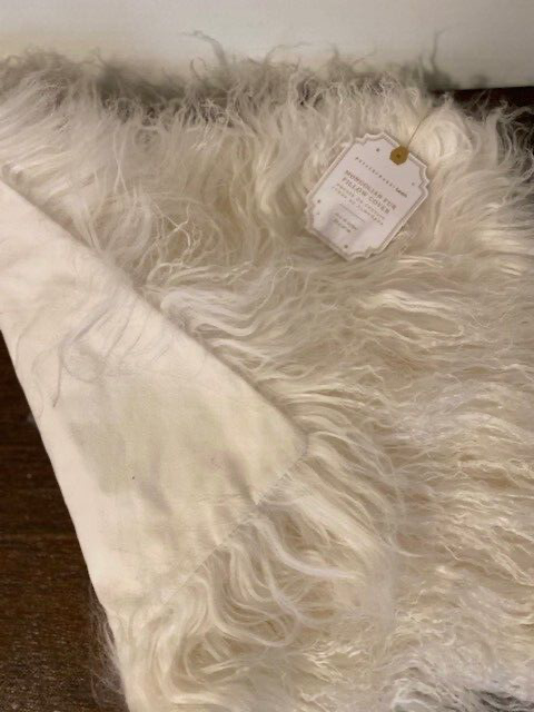 Pottery Barn Teen Mongolian Fur Pillow Cover White 12"x16" #9521A