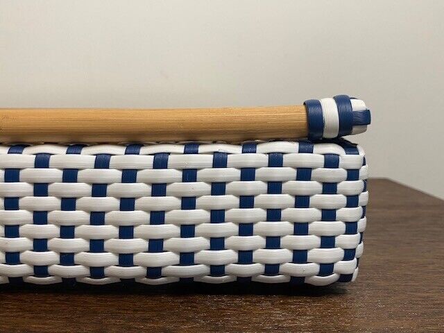 Mark & Graham Rattan Bistro Serving Tray, Blue, White, Natural