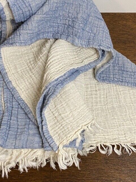 100% Cotton Turkish Crinkle Throw 47 x 60 in, Moonlight Blue