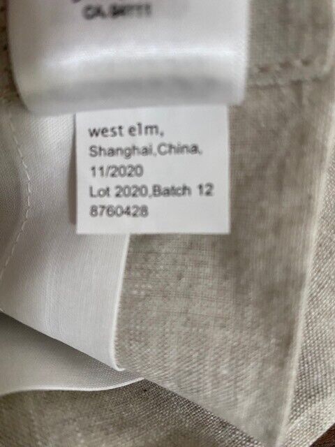 West Elm 100% Linen Pole Pocket, Lined Curtain Panel 48 x 108 in, Flax