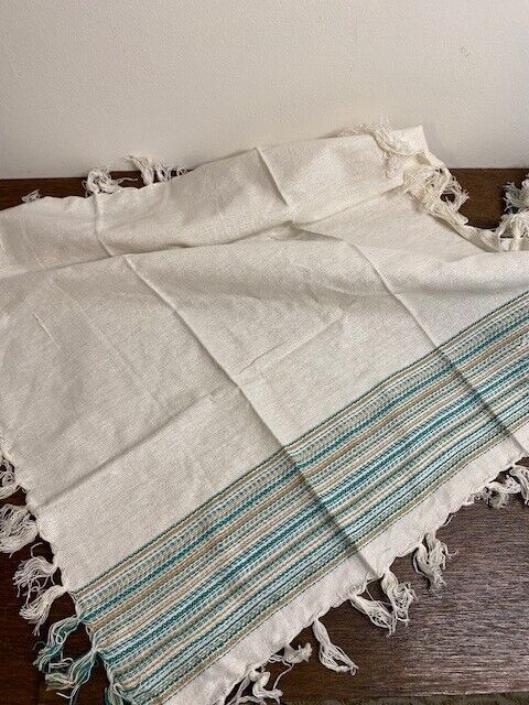 Pottery Barn Striped Cotton Fringe Napkins - Set of 6, Teal