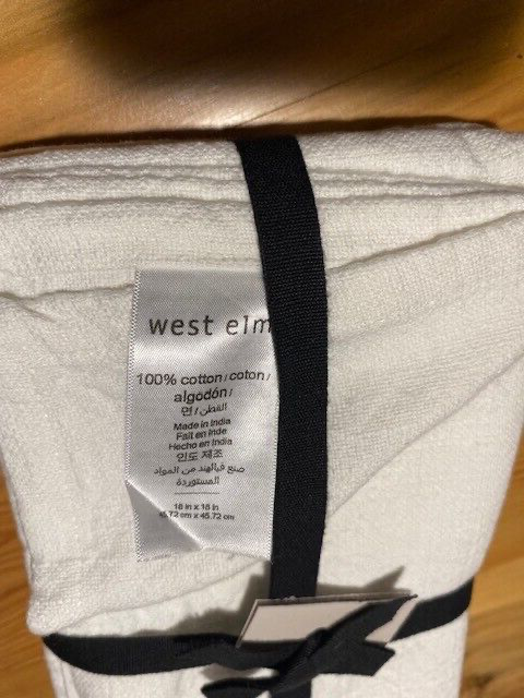 West Elm Set of 4 Napkins, 100% Cotton, White