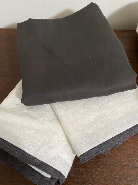 Pottery Barn F/Q Belgian Flax Linen Duvet, 2 St., & 1 Euro Sham-White & Graphite