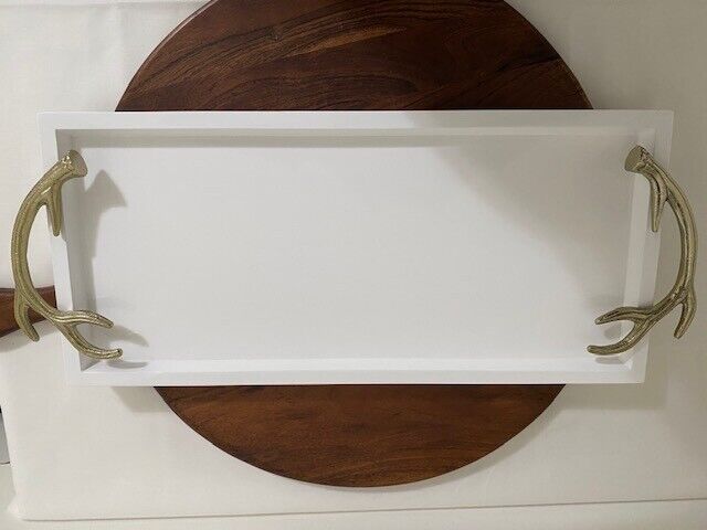 Mark and Graham White Lacquer Tray with Antler Handles