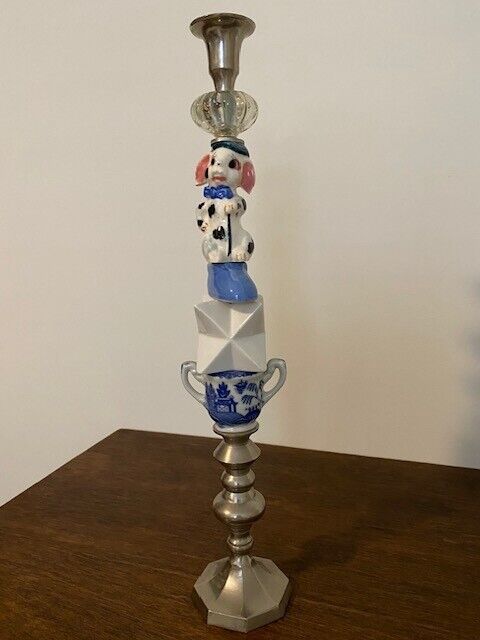 Vintage Salt & Pepper Shaker Blue willow, Puppy Theme Candle Stick