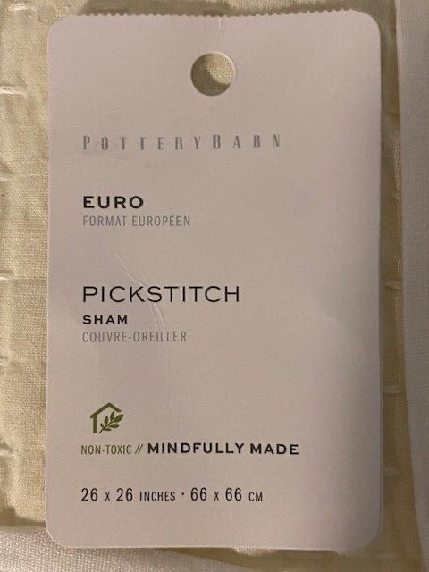 Pottery Barn Pickstitch Handcrafted Cotton/Linen Euro Sham, 26 x 26, Yellow