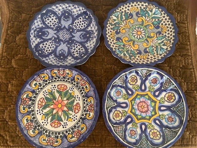 Pottery Barn Del Sol Melamine Dinner Plates Assorted Blue 10.25" Set of 4