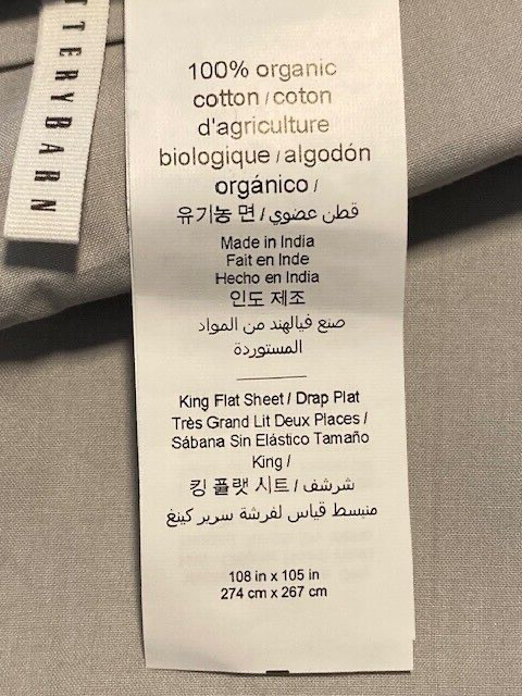 Pottery Barn King 400-Thread-Count Organic Percale King Flat Sheet, Gray Mist