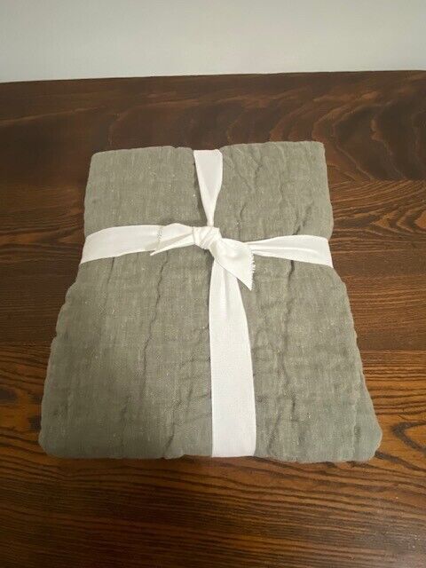 Pottery Bary 100% Linen Quilted, Handstitched Standard Sham, Loden