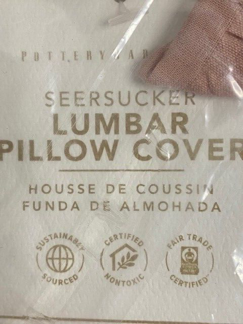 Pottery Barn Teen Seersucker Lumbar Pillow Cover, Mauve Rose