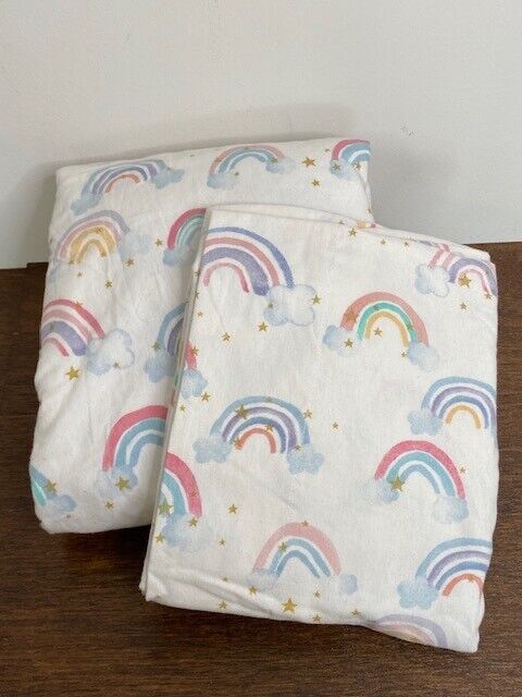 Pottery Barn Kids Full Rainbow Cloud Organic Fitted Sheet & 1 Standard Pillowcas