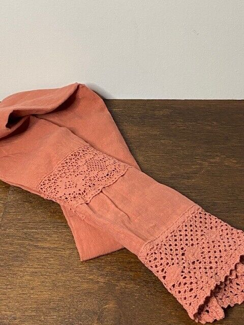 Green Row LINEN CROCHET INSET TABLE RUNNER, 18 x 108 in, Rust