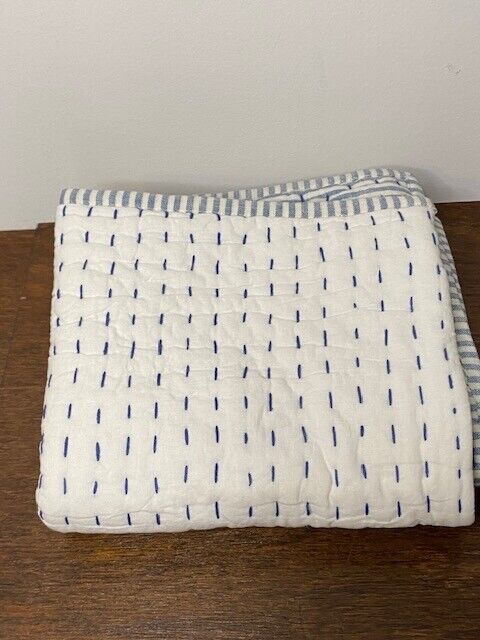 Pottery Barn Pick-Stitch Wheaton Reversible Striped Cotton Quilted Sham Standard