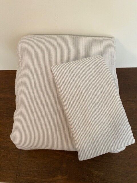 West Elm Dreamy Gauze Cotton Pinstripe Duvet Cover & 1 King Sham, Frost Gray